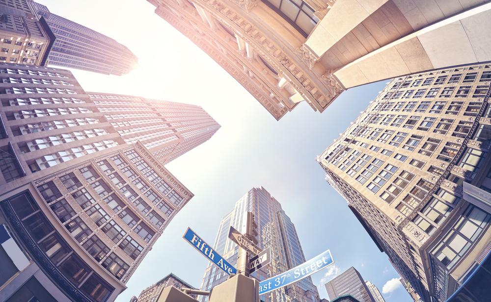 Vintage stylized fisheye lens photo of Manhattan.